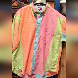 Tommy Hilfiger Pink and Orange Casual Button Down Shirt